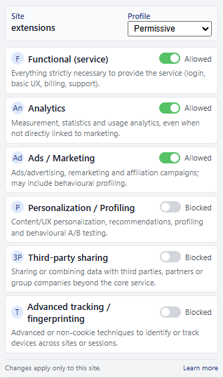 ProtoConsent popup in compact view